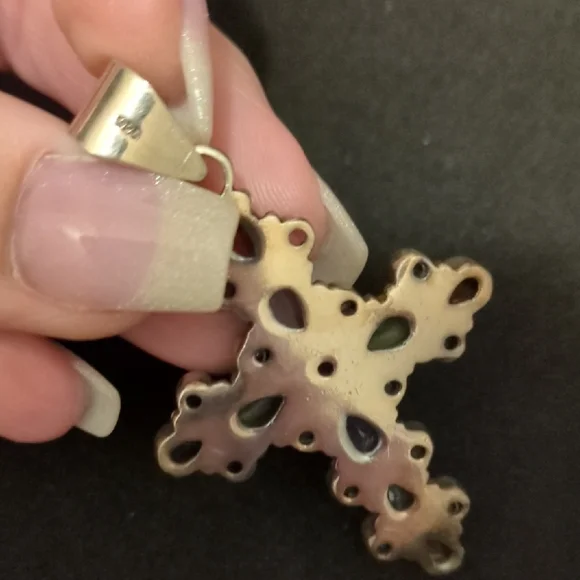 Vibrant Gemstone Cross Necklace - Picture 2 of 2